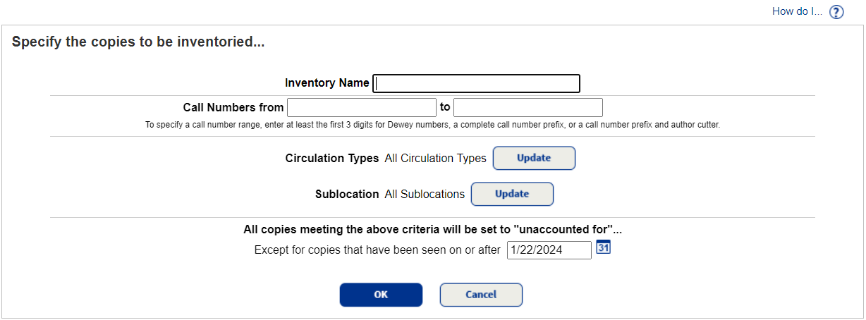 Start Inventory page.